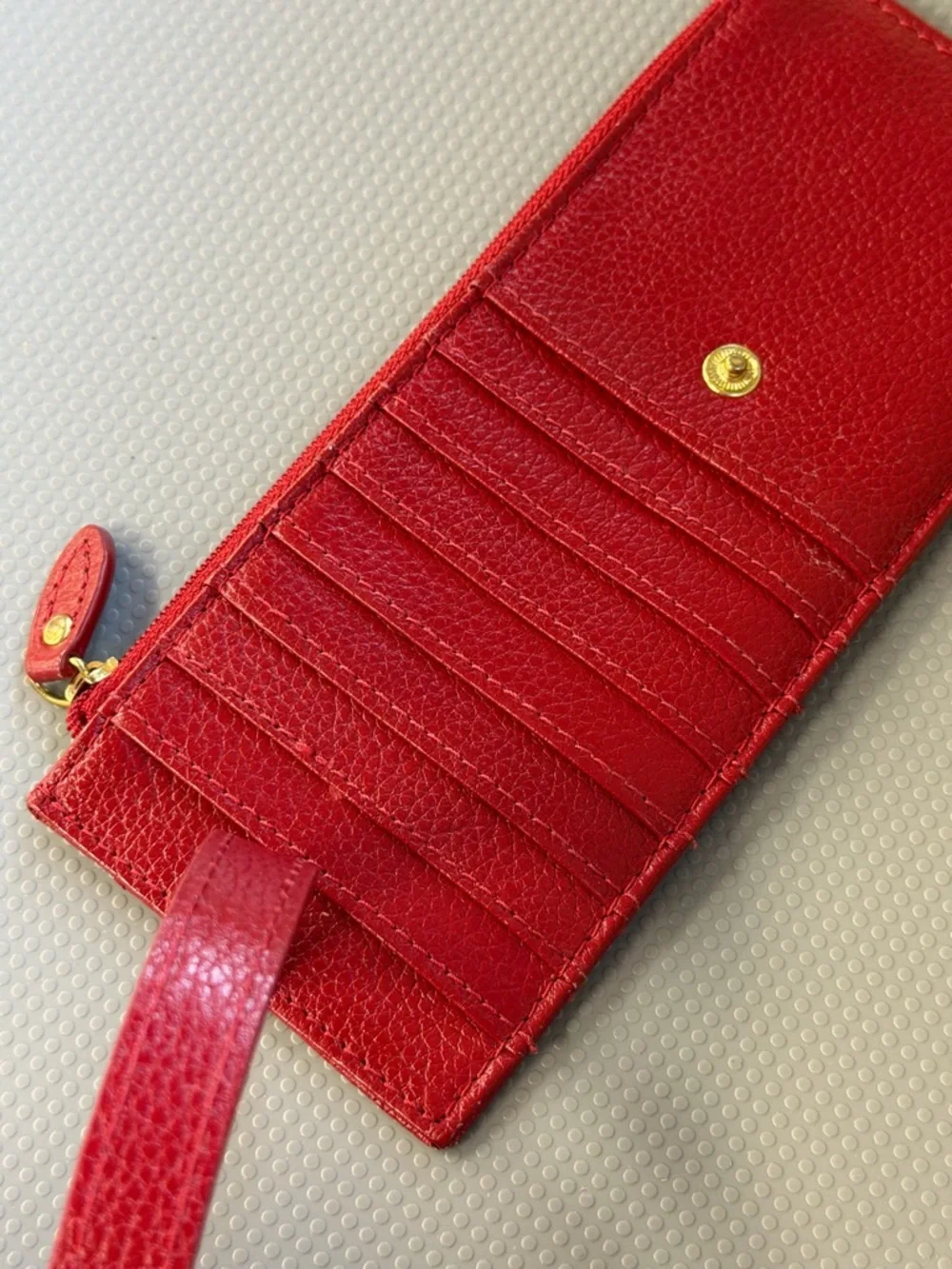 Lodis Red Leather Long Stacker Slim Wallet with Zip Pocket and Snap Strap - Picture 6 of 7